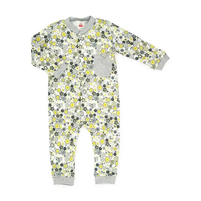 Salopeta bebe - floricele gri si galbene - MK0221BS-1.3 ani