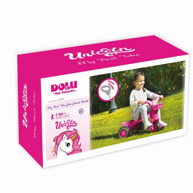 Prima mea tricicleta roz cu maner - unicorn