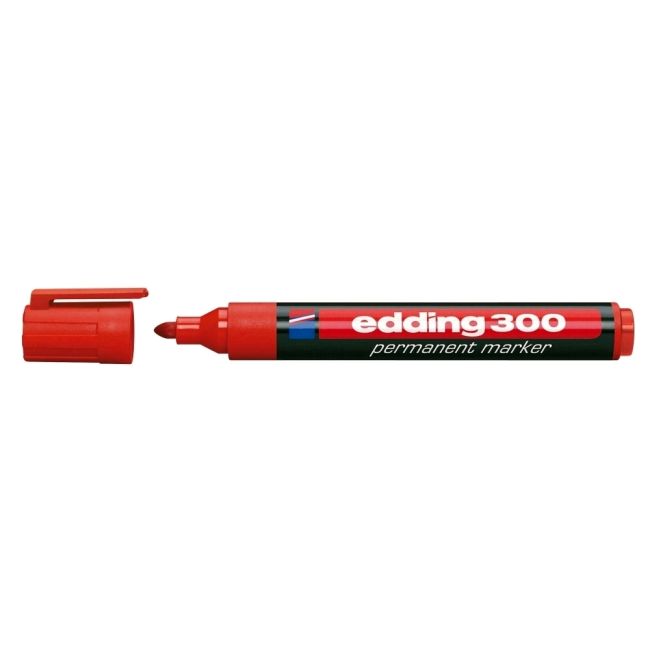 Marker permanent Edding 300, corp plastic, varf rotund, 1.5-3 mm, rosu - BPTCED3002