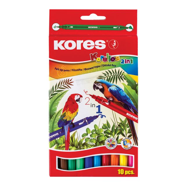 Markere pentru copii Kores KORELLOS, 2 capete, 10 culori pe cutie - BPTCKS29021