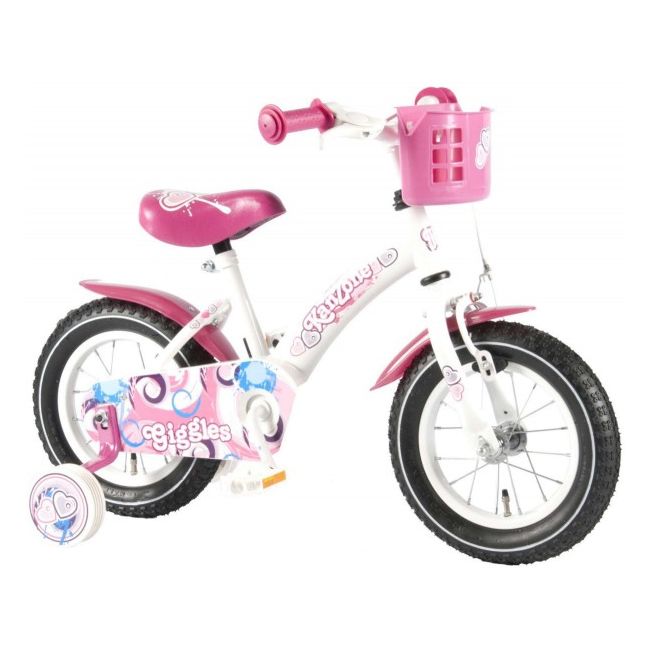 Bicicleta copii fete 12 inch Volare Bike Giggles cu roti ajutatoare si cosulet roz partial montata - SOLVOL21223