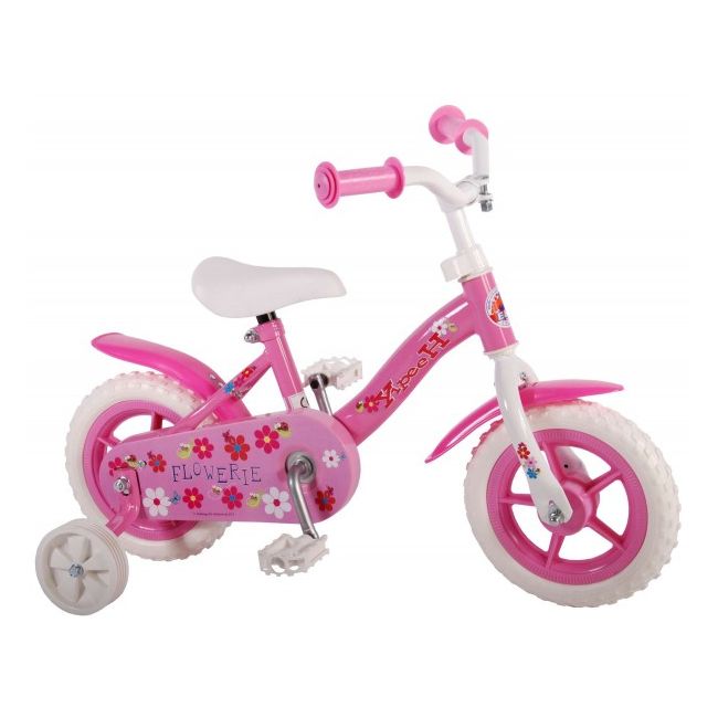 Bicicleta copii fetite 10 inch Volare Flowerie Roze cu roti ajutatoare partial montata - SOLVOL61002