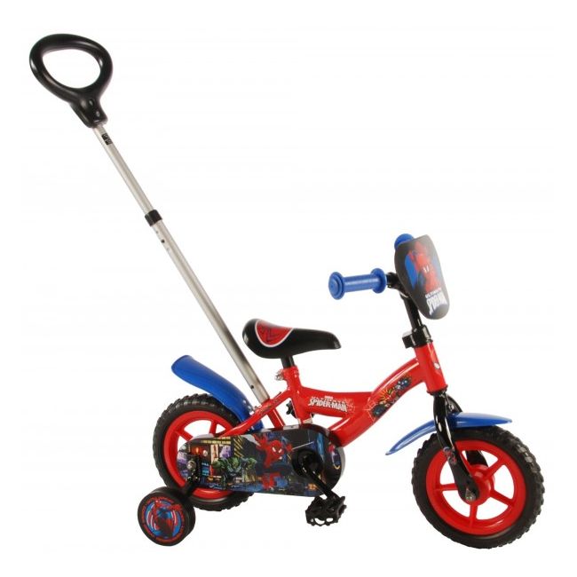 Bicicleta pentru baieti 10 inch cu maner si roti ajutatoare partial montata Spiderman - SOLVOL41054