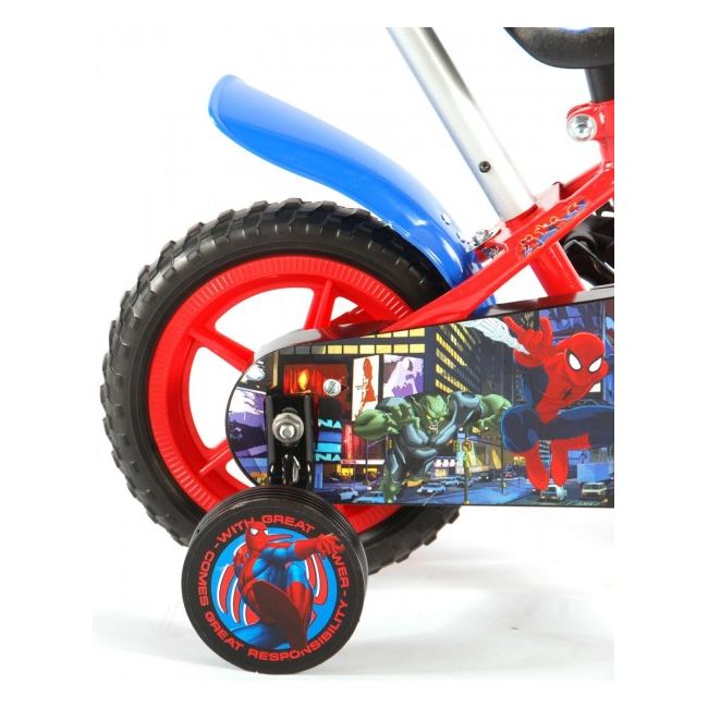 Bicicleta pentru baieti 10 inch cu maner si roti ajutatoare partial montata Spiderman - SOLVOL41054