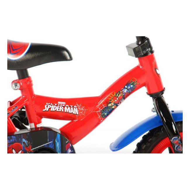 Bicicleta pentru baieti 10 inch cu maner si roti ajutatoare partial montata Spiderman - SOLVOL41054