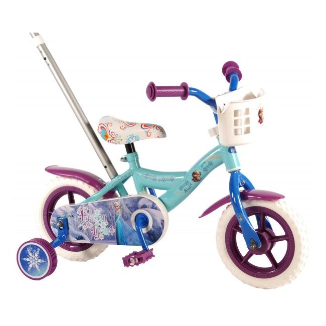 Bicicleta pentru fete 10 inch cu maner roti ajutatoare si cosulet partial montata Frozen - SOLVOL51061