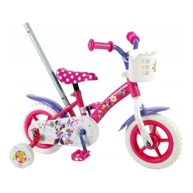 Bicicleta pentru fete 10 inch cu maner roti ajutatoare si cosulet Minnie Mouse - SOLVOL31008