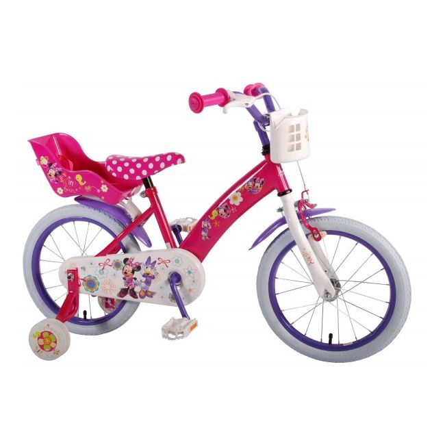 Bicicleta pentru fete 16 inch cu scaun pentru papusi roti ajutatoare si cosulet Minnie Mouse - SOLVOL31626-CH