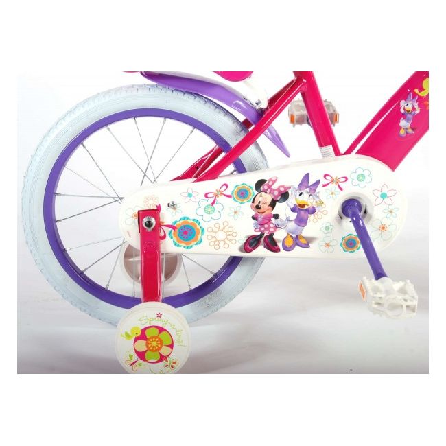 Bicicleta pentru fete 16 inch cu scaun pentru papusi roti ajutatoare si cosulet Minnie Mouse - SOLVOL31626-CH