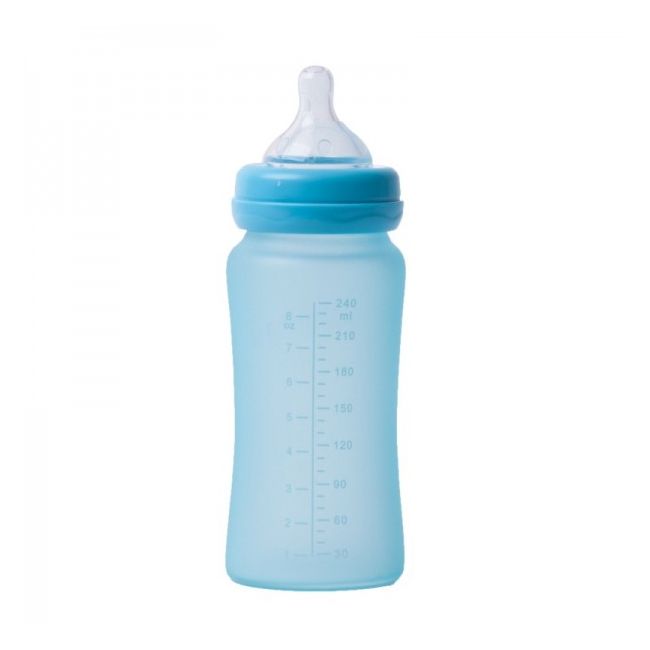 Biberon termo din sticla acoperita de silicon cu indicator de temperatura Bo Jungle 240 ml albastru - SOLBJB595100