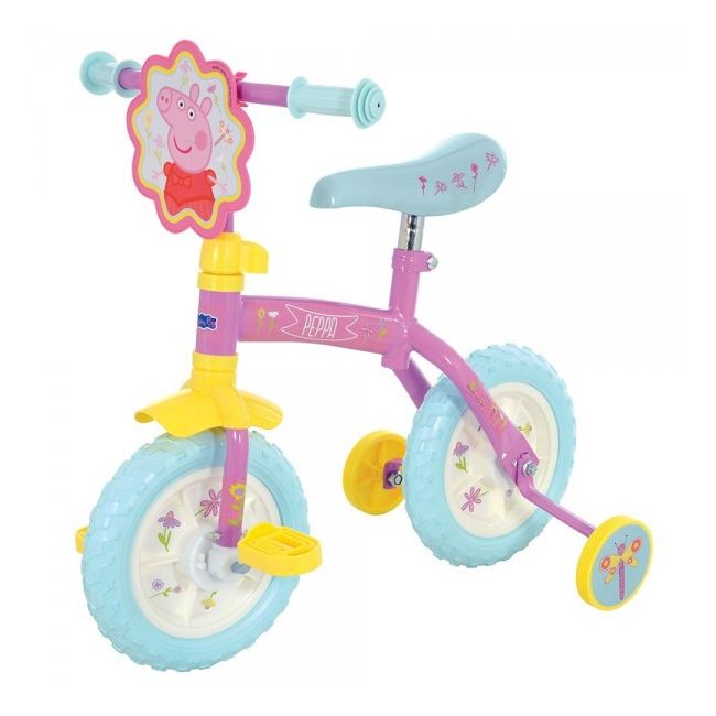 Bicicleta copii Peppa Pig 10 inch 2 in 1 cu si fara pedale si roti ajutatoare - SOLMVSM14270