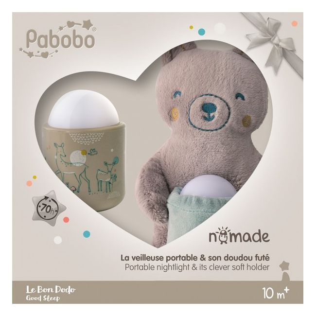 Lampa de veghe Pabobo Nomade cu Ursulet Plus culoare Bej cu Led reincarcabila - SOLPABSL02GIFTBOX01