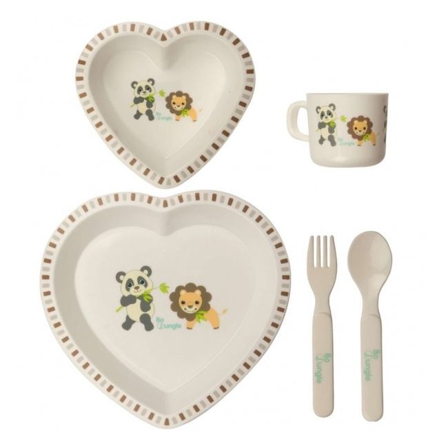 Set cina pentru bebelusi Panda si Leu in forma de inima Bo Jungle - SOLBJB550600