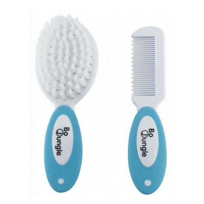 Set perie si pieptene Bo Jungle pentru bebelusi Albastru cu Alb - SOLBJB400340