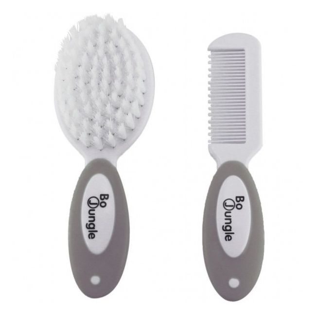 Set perie si pieptene Bo Jungle pentru bebelusi Bej cu Alb - SOLBJB400330