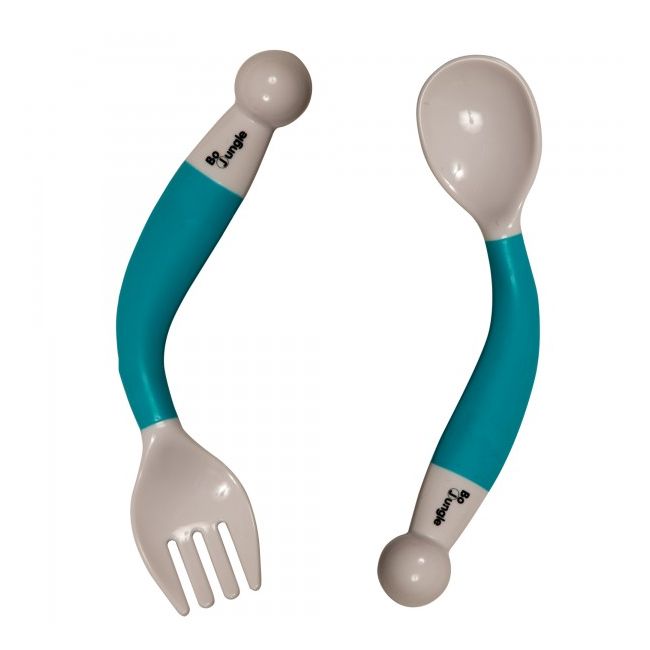 Set tacamuri copii BO Jungle lingurita si furculita albastre flexibile  - SOLBJB570000