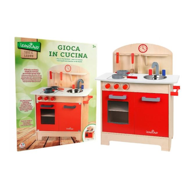 Bucatarie din lemn pentru copii Globo Legnoland 37783 cu chiuveta si accesorii incluse - SOLGL37783