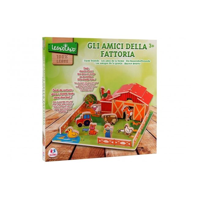 Ferma din lemn cu 10 animale Globo tip puzzle - SOLGL37436