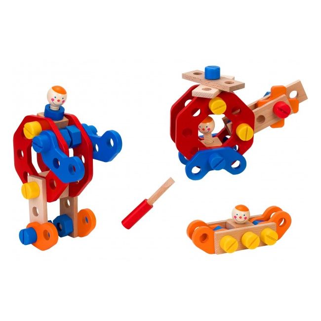 Joc educativ de construit Globo Legnoland Mechanik 37546 50 piese multicolore cu figurine incluse - SOLGL37546