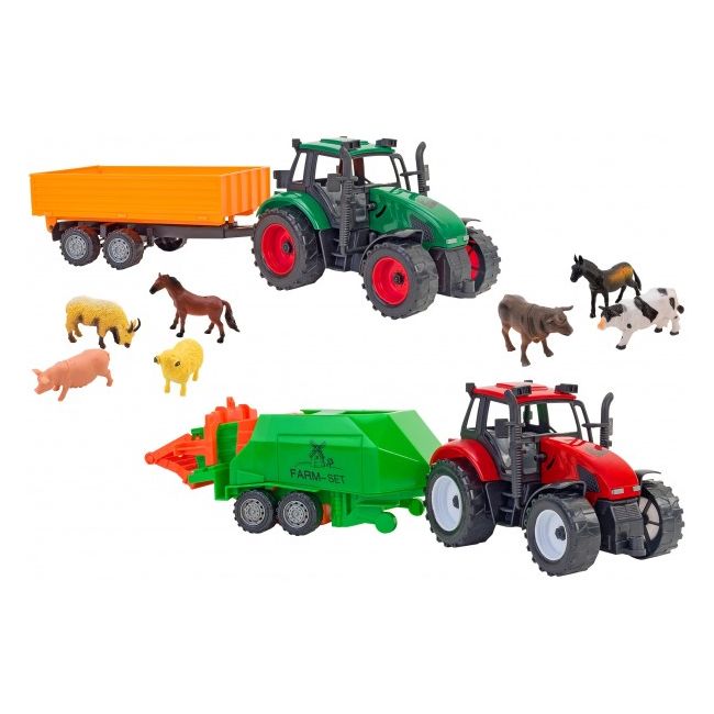 Set 2 tractoare cu frictiune trailer si 7 animale Globo - SOLGL38368