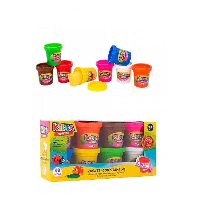 Set 8 borcanele plastilina cu sabloane forme 75 grame - SOLGL40323