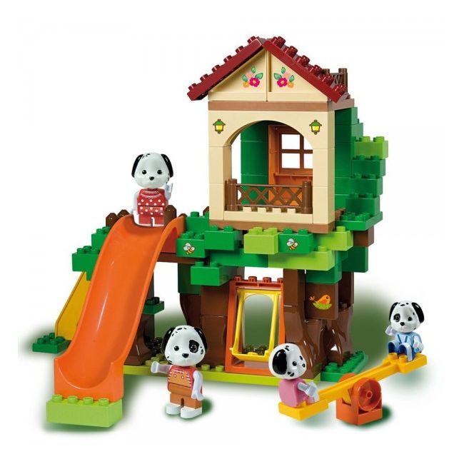 Set constructie cuburi Unico Maximilian Families Casuta din copac 96 piese - SOLUN8933-0MAX