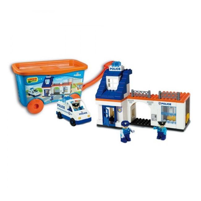 Set constructie cuburi Unico Statie de Politie Galetusa cu maner si roti  - SOLUN8544-1