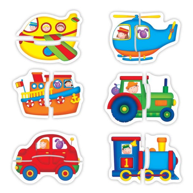 Baby puzzles: set de 6 puzzle-uri transport (2 piese)