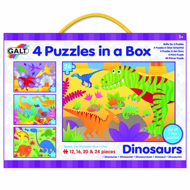 Set 4 puzzle-uri dinozauri (12, 16, 20, 24 piese)