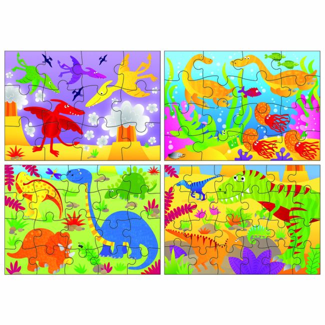 Set 4 puzzle-uri dinozauri (12, 16, 20, 24 piese)