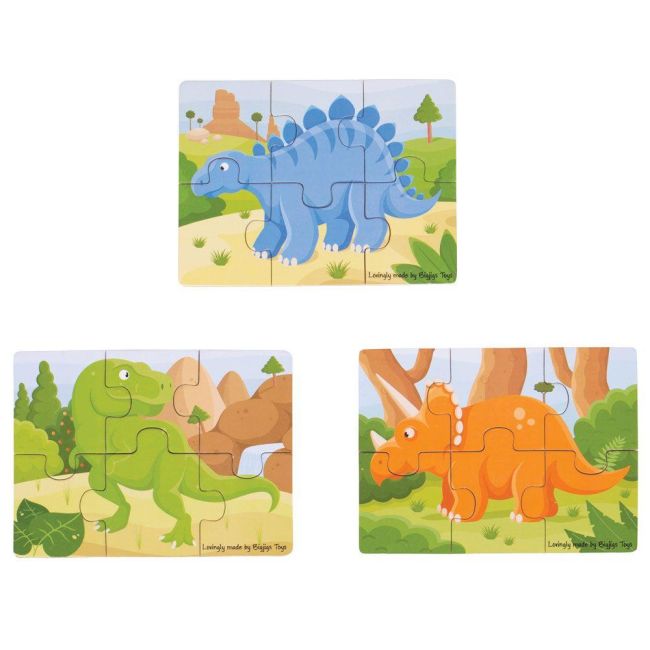 Set 3 puzzle din lemn - dinozauri