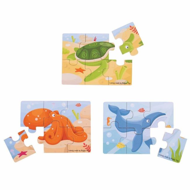 Set 3 puzzle din lemn - lumea acvatica
