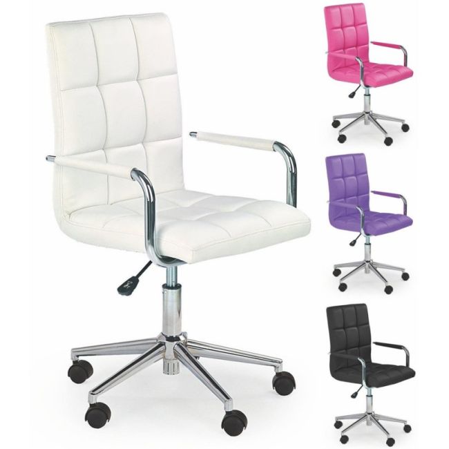 Scaun birou copii hm gonzo 2, ergonomic, cadru metalic, tapitat cu piele ecologica, ajustabil pe inaltime, cu brate, 90 kg, alb drm3831