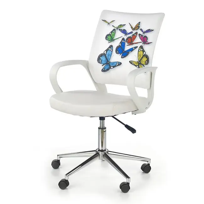 Scaun birou copii hm ibis butterfly, ergonomic, cadru metal, stofa/piele ecologica, inaltime ajustabila, 100 kg, multicolor drm3734