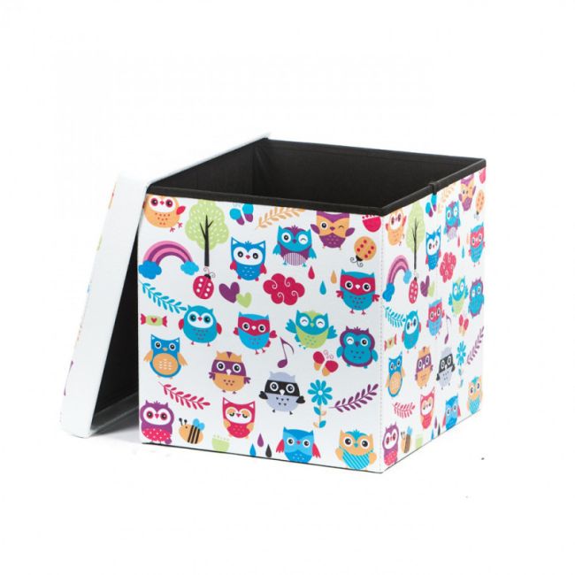 Taburete cu spatiu depozitare, design, mdf/ piele ecologica, 100 kg, 38 x 38, owls new drm4620