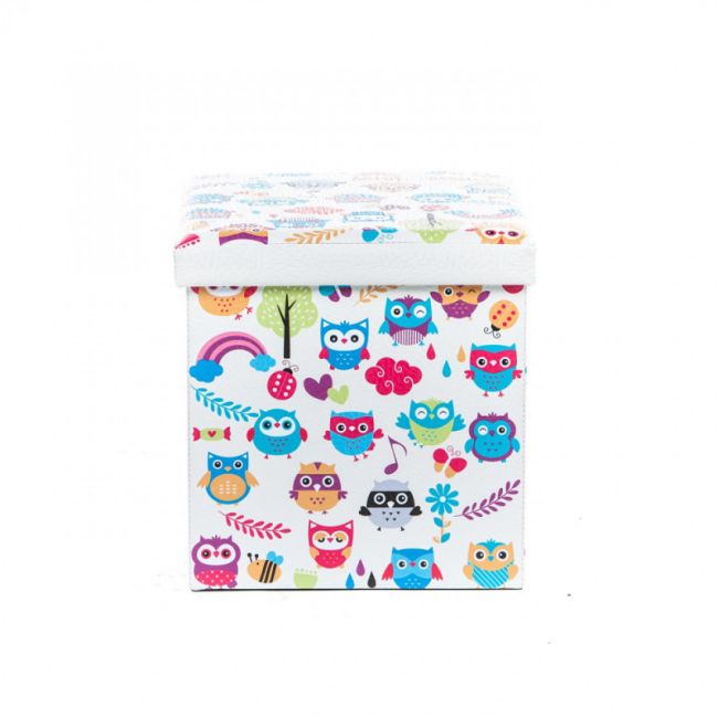 Taburete cu spatiu depozitare, design, mdf/ piele ecologica, 100 kg, 38 x 38, owls new drm4620