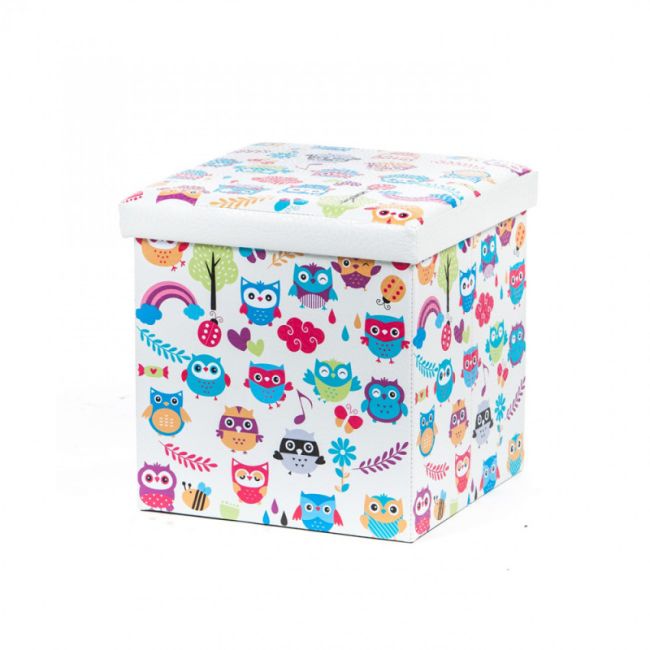 Taburete cu spatiu depozitare, design, mdf/ piele ecologica, 100 kg, 38 x 38, owls new drm4620