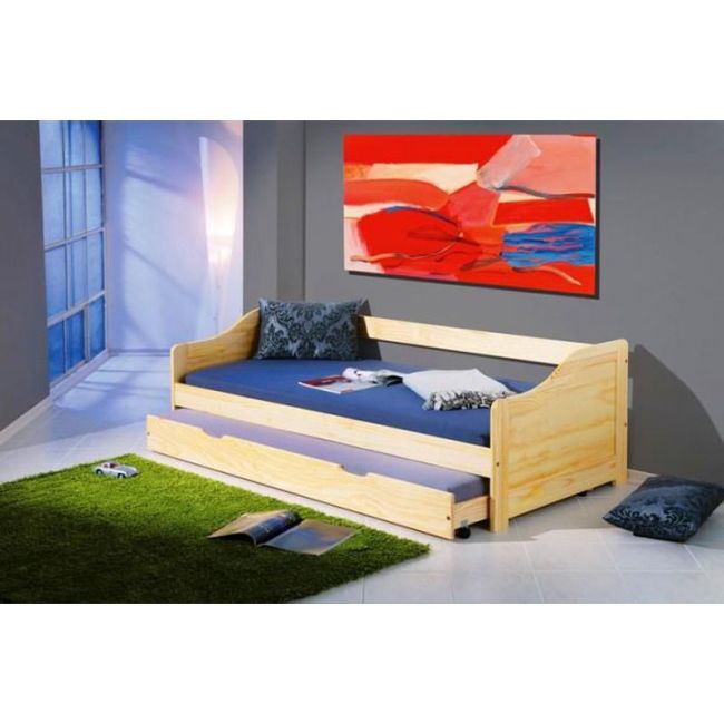 Pat pentru copii cu sertar hm laura, lemn, margini rotunjite, 209x96x65 cm, natur drm2303