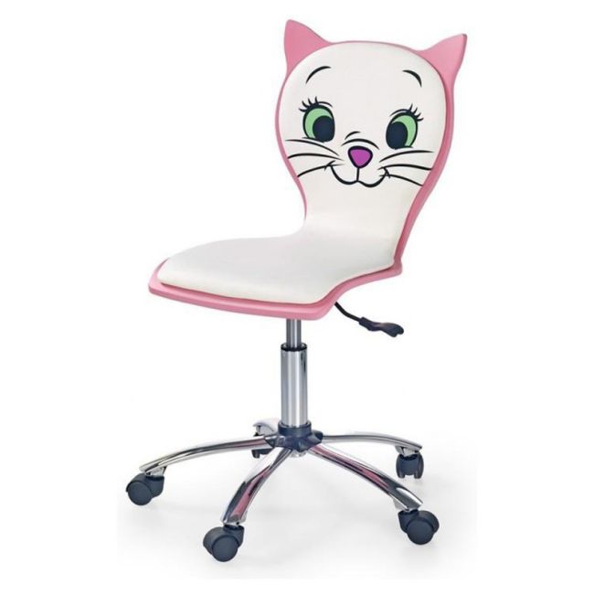 Scaun birou copii hm kitty 2, ergonomic, cadru polipropilena, piele ecologica, inaltime ajustabila, 80 kg, 95x55x35 cm, alb drm2209