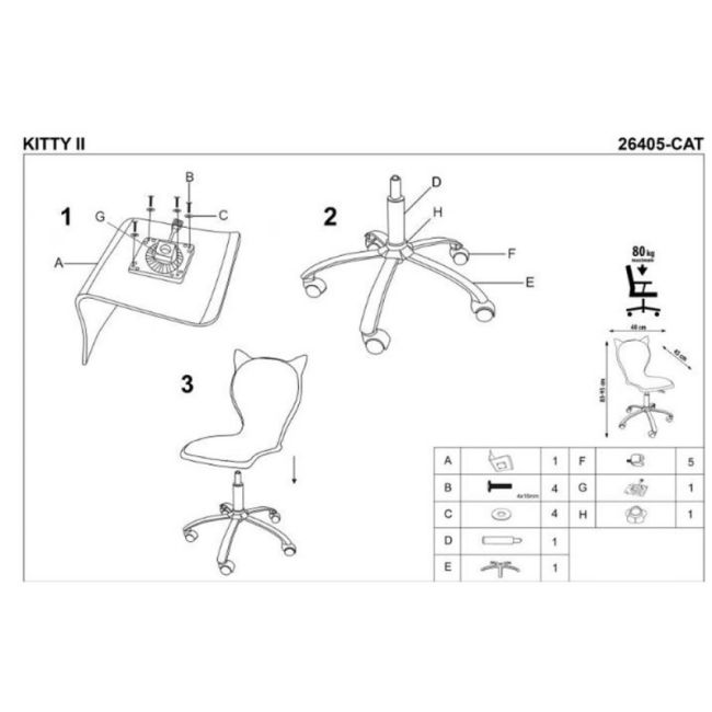 Scaun birou copii hm kitty 2, ergonomic, cadru polipropilena, piele ecologica, inaltime ajustabila, 80 kg, 95x55x35 cm, alb drm2209