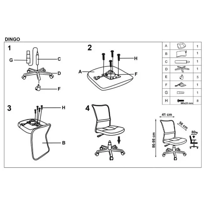 Scaun birou copii hm dingo, ergonomic, cadru polipropilena, mesh, inaltime ajustabila, 80 kg, 98x41x56 cm, roz drm2217