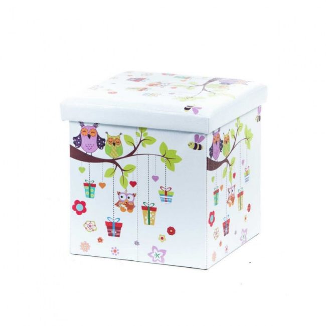 Taburete cu spatiu depozitare, design, mdf/ piele ecologica, 100 kg, 38 x 38 owls drm3172