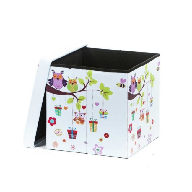 Taburete cu spatiu depozitare, design, mdf/ piele ecologica, 100 kg, 38 x 38 owls drm3172