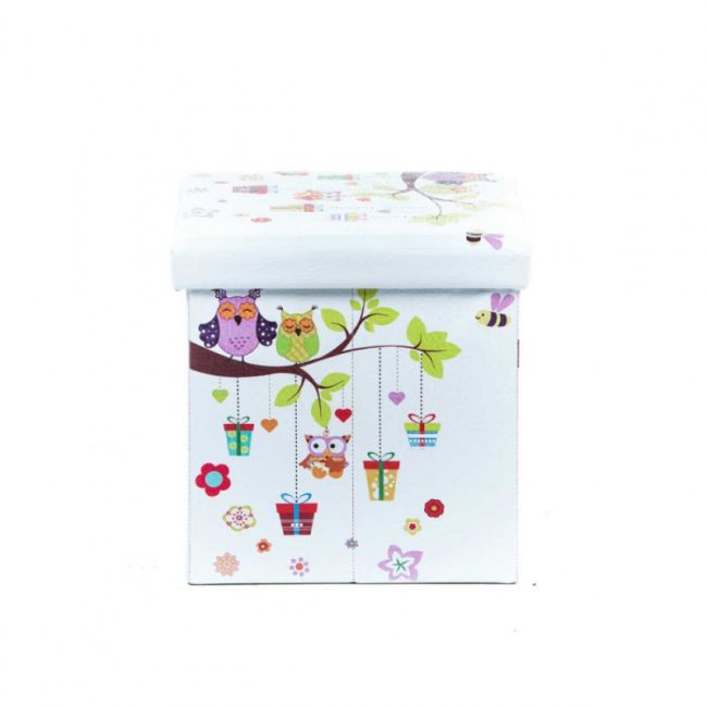 Taburete cu spatiu depozitare, design, mdf/ piele ecologica, 100 kg, 38 x 38 owls drm3172