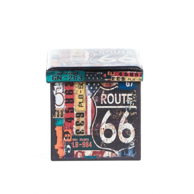Taburete cu spatiu depozitare, design, mdf/ piele ecologica, 100 kg, 38 x 38, route 66 drm3171