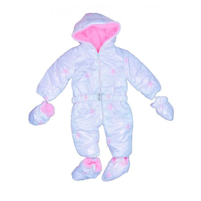 Combinezon alb din fas cu stelute roz (Marime Disponibila: 9-12 luni (Marimea 20 incaltaminte)) TR-12