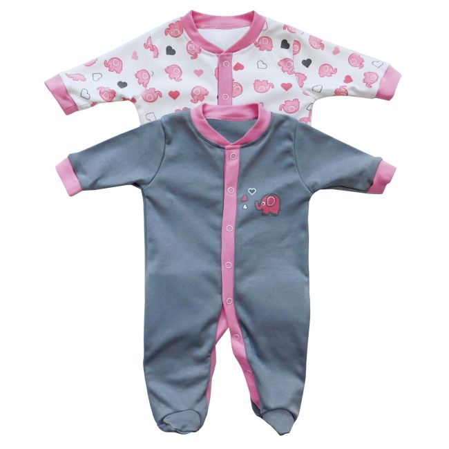 Set 2 bucati salopeta cu maneca lunga Pink Elephant 18-24 luni BBXSB-SLEEP-02-18-24