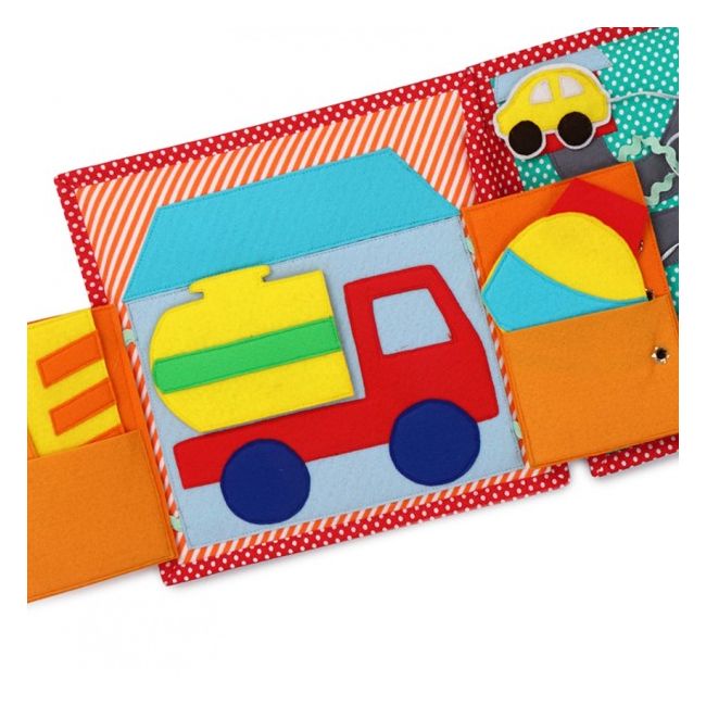 Carti educative din fetru cu activitati pentru bebelusi si copii The Fast Car - Quiet books - solutia ideala pentru deplasari cu masina sau avionul - SOLJD8002