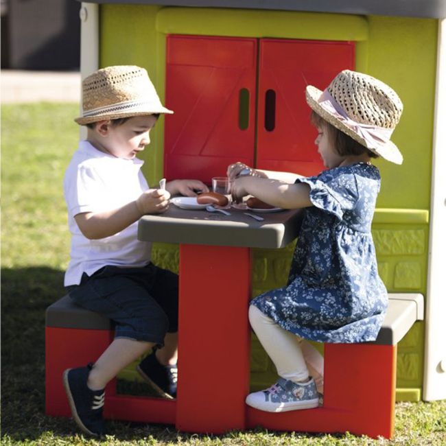 Masa de picnic cu doua banci smoby pentru casuta rosu hubs7600810902
