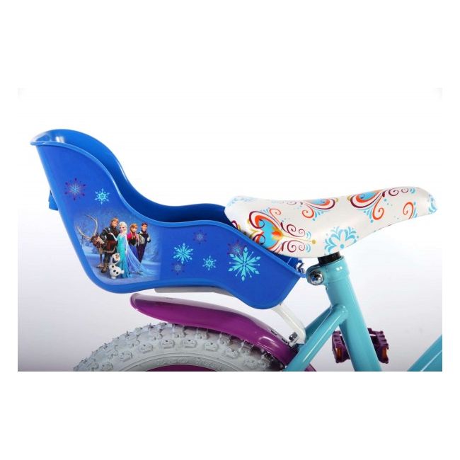 Bicicleta Volare pentru fete 12 inch cu scaun pentru papusi roti ajutatoare si cosulet  Frozen partial montata - SOLVOL51261-CH